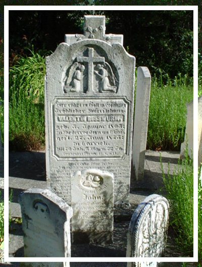 Valentin Russwurm's Headstone,which was relocated from the Original Cemetary into the Tombstone Garden behind St. John's Lutheran Church, in Carrick Township, Ontario Canada